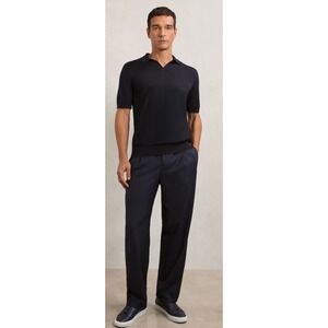 Reiss Merino Wool Open-Collar Polo‎ Shirt in Navy Size L